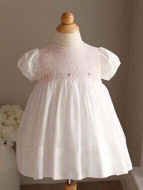 White Smocked Dress Hand-Beaded Embroidered Sarah Louise Special Occasion 12 Mo